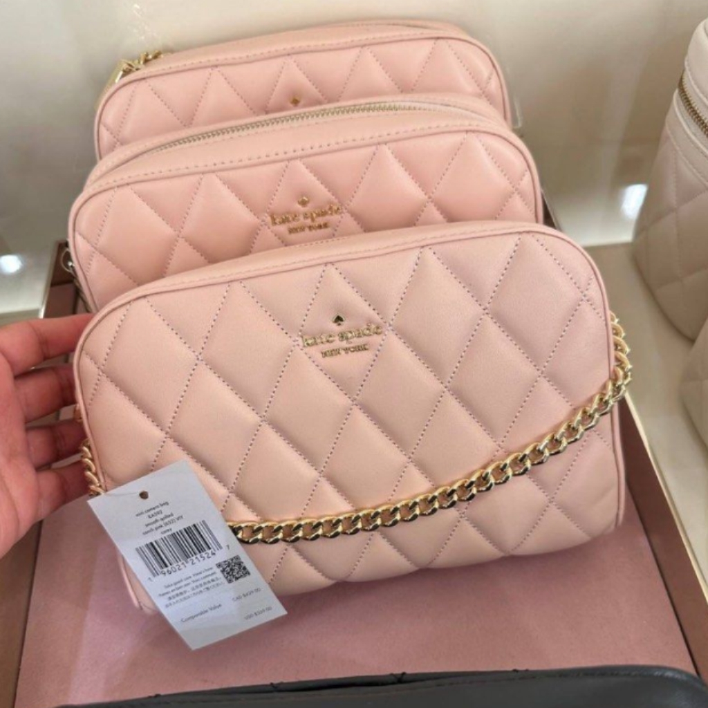 Kate Spade Carey Quilted Leather Mini Camera Bag Crossbody Rose Smoke